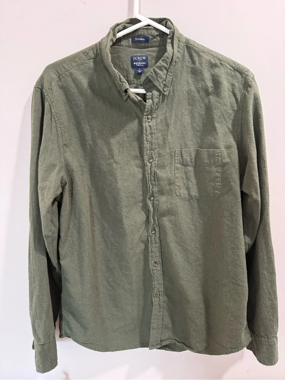 J. Crew Olive Green Men's Long-Sleeve Button-Down Shirt 100% Cotton